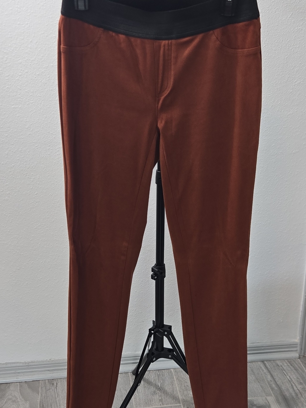 INC International Concepts Rust Stretch Faux-Suede Pants with Black Waistband